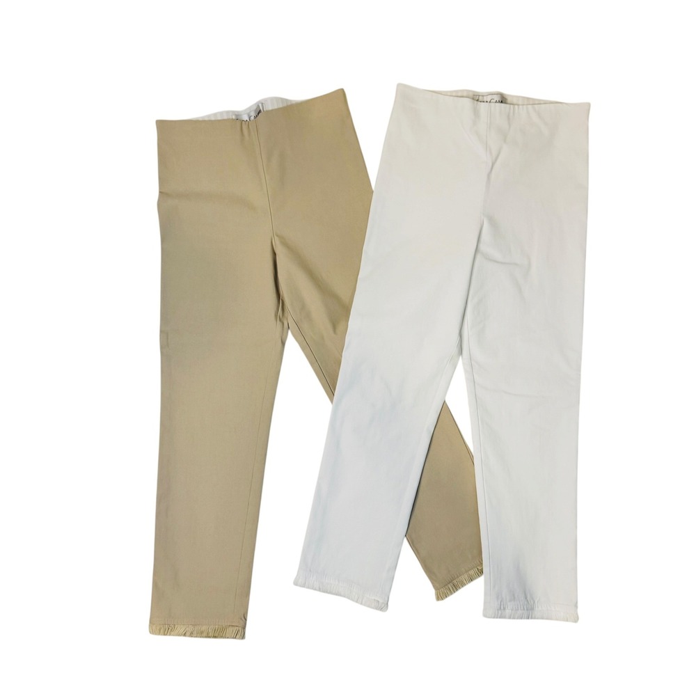 Sara Campbell Pull On Crop Elastic Waist Pants Bundle White Khaki Tan Fringe SM
